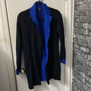 Talbots Black Blue Pure Merino Wool Open Front sweater Size Medium petite